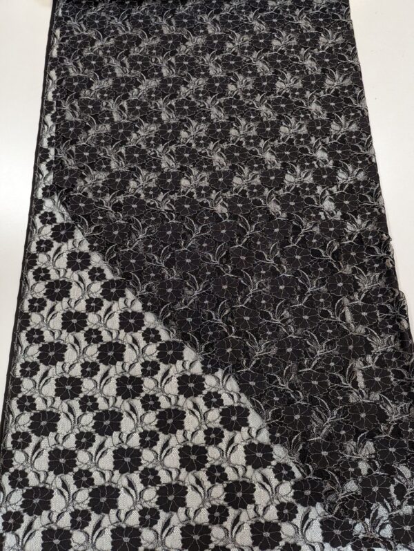 Stretch Lace Silver-Flower 140cm